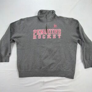 JanSport Penguins Hockey Quarter Zip Sweatshirt Fleece Pullover Mens XXL Gray